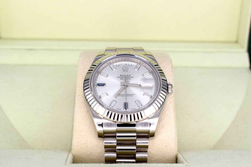 Rolex Day-Date II | Ref. 218239 | 18kt Weißgold | Diamant & Saphir