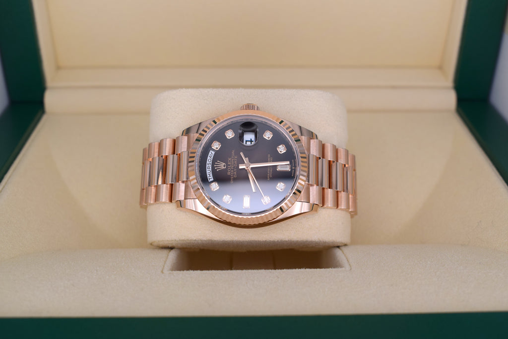 Rolex Day-Date 36 Ref. 128235 Roségold – Chocolate Ziffernblatt mit Diamanten | Full Set 2021